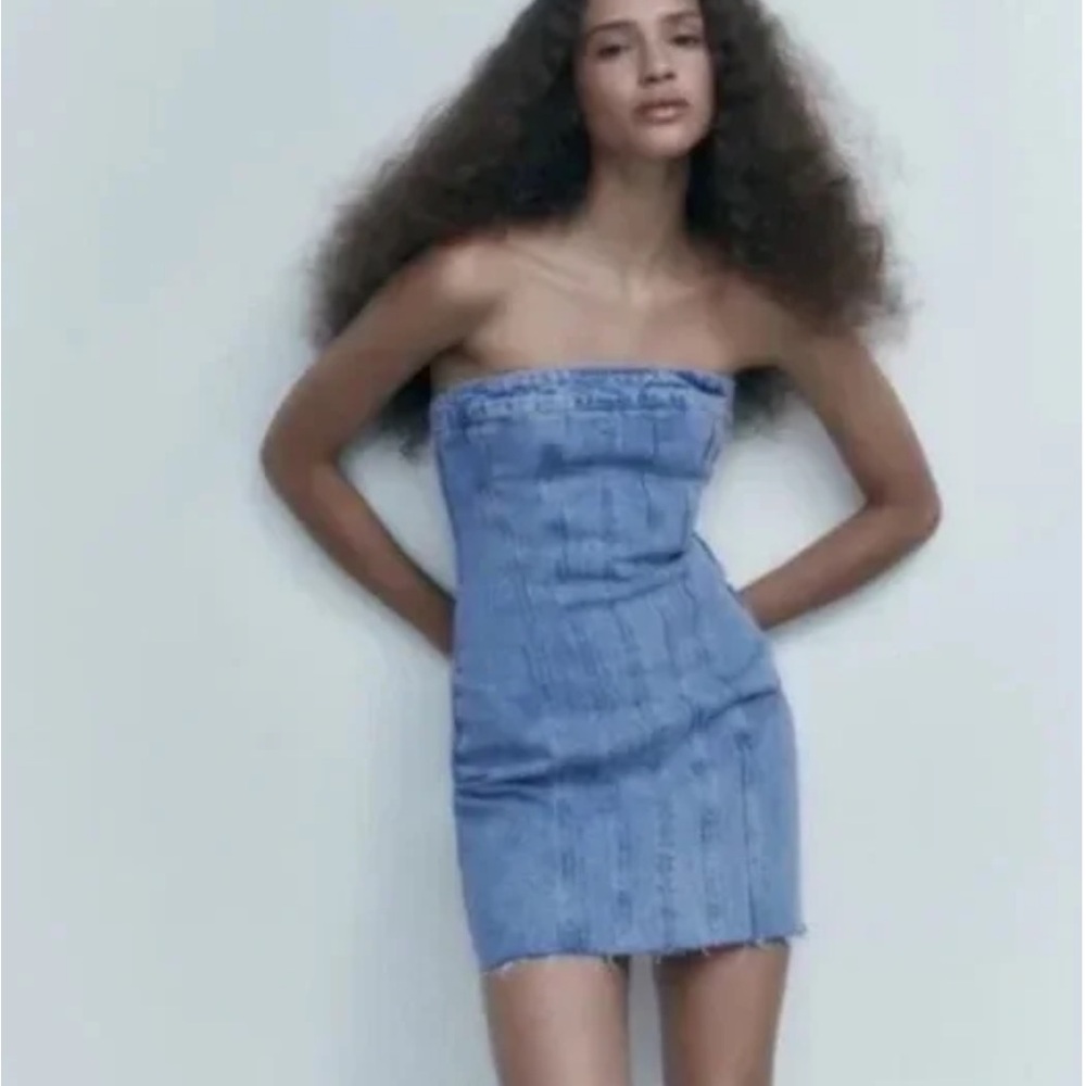 Zara Denim Strapless Dress